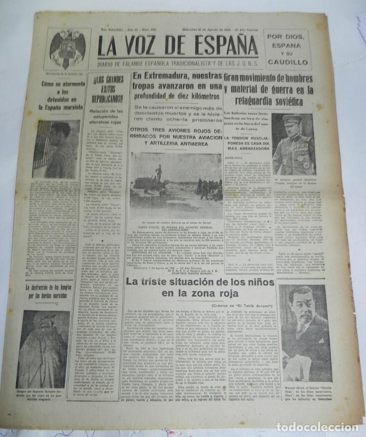 Militaria: LA VOZ DE ESPA&Ntilde;A, DIARIO F.E.T. Y DE LAS JONS, 10 DE AGOSTO DE 1938, GUERRA CIVIL, N. 583, LA DESTRU