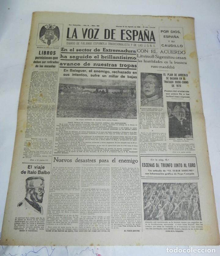 Militaria: LA VOZ DE ESPA&Ntilde;A, DIARIO F.E.T. Y DE LAS JONS, 12 DE AGOSTO DE 1938, GUERRA CIVIL, N. 585, ESCENAS D