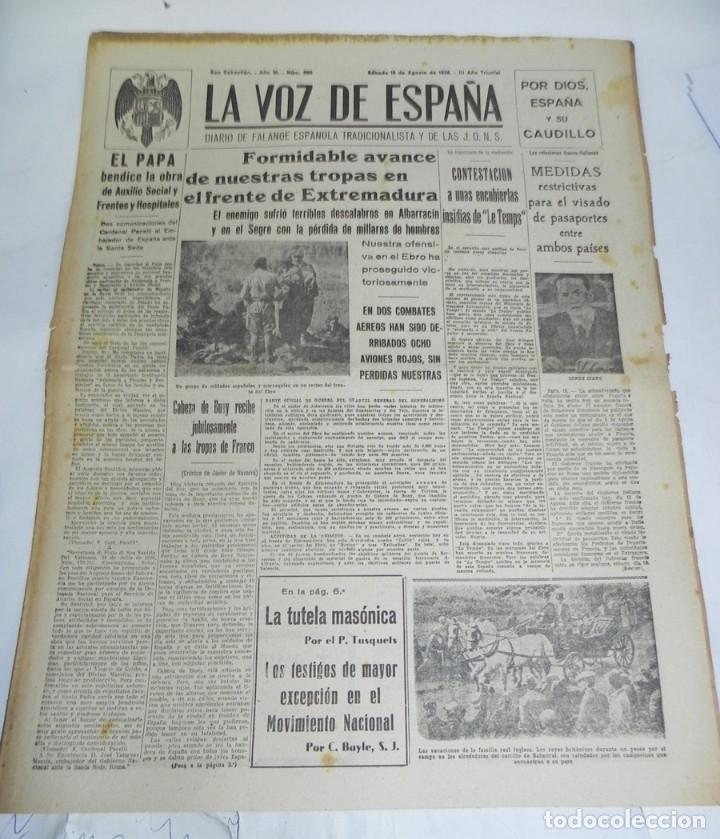 Militaria: LA VOZ DE ESPA&Ntilde;A, DIARIO F.E.T. Y DE LAS JONS, 13 DE AGOSTO DE 1938, GUERRA CIVIL, N. 586, FORMIDABL