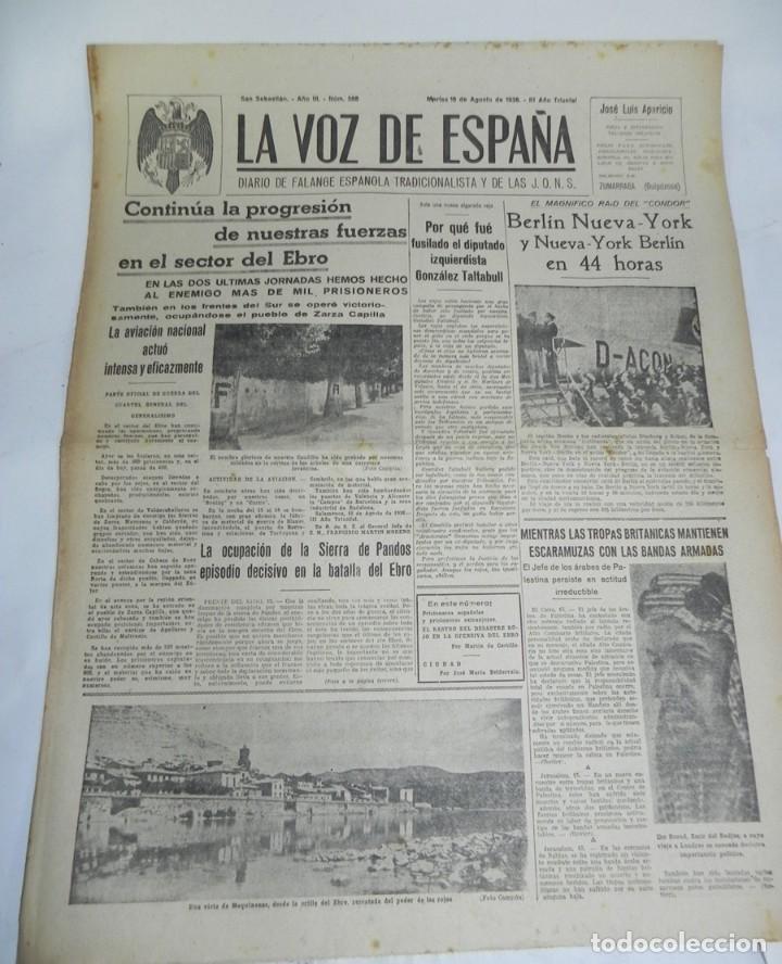 Militaria: LA VOZ DE ESPA&Ntilde;A, DIARIO F.E.T. Y DE LAS JONS, 16 DE AGOSTO DE 1938, GUERRA CIVIL, N. 588, EL RASTRO