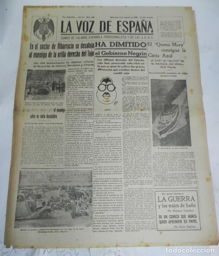 Militaria: LA VOZ DE ESPA&Ntilde;A, DIARIO F.E.T. Y DE LAS JONS, 17 DE AGOSTO DE 1938, GUERRA CIVIL, N. 589, HA DIMITI