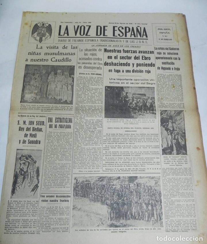 Militaria: LA VOZ DE ESPA&Ntilde;A, DIARIO F.E.T. Y DE LAS JONS, 18 DE AGOSTO DE 1938, GUERRA CIVIL, N. 590, NUESTRAS