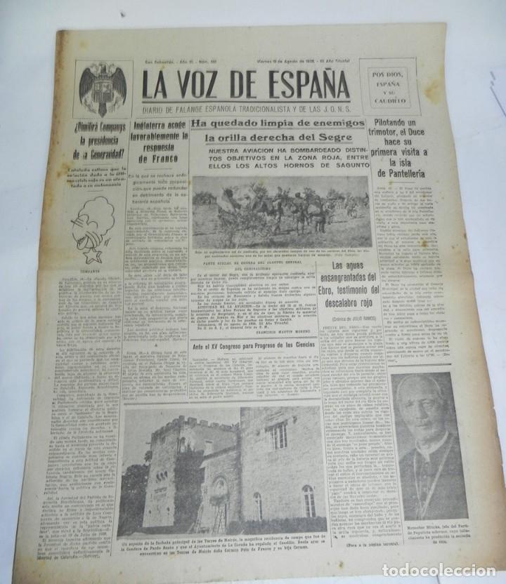 Militaria: LA VOZ DE ESPA&Ntilde;A, DIARIO F.E.T. Y DE LAS JONS, 19 DE AGOSTO DE 1938, GUERRA CIVIL, N. 591, HA QUEDAD