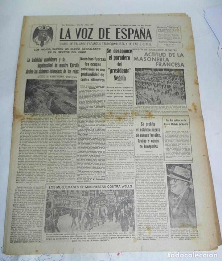 Militaria: LA VOZ DE ESPA&Ntilde;A, DIARIO F.E.T. Y DE LAS JONS, 21 DE AGOSTO DE 1938, GUERRA CIVIL, N. 593, SE DESCON