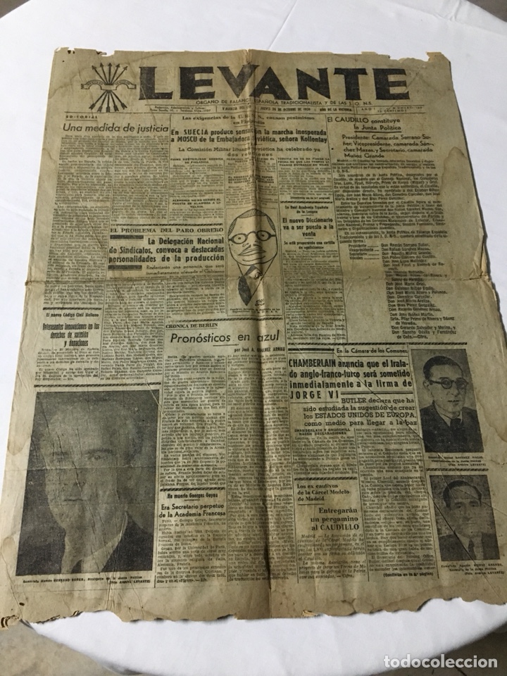 Militaria: PERI&Oacute;DICO EL LEVANTE FALANGE ESPA&Ntilde;OLA DE LAS JONS A&Ntilde;O 1939