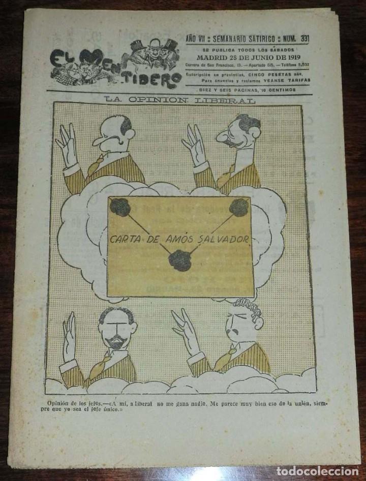 Militaria: SEMANARIO SATIRICO POLITICO EL MENTIDERO, N&ordm; 331 DEL 28 DE JUNIO DE 1919, TIENE 16 PAG. MIDE 31 X 21