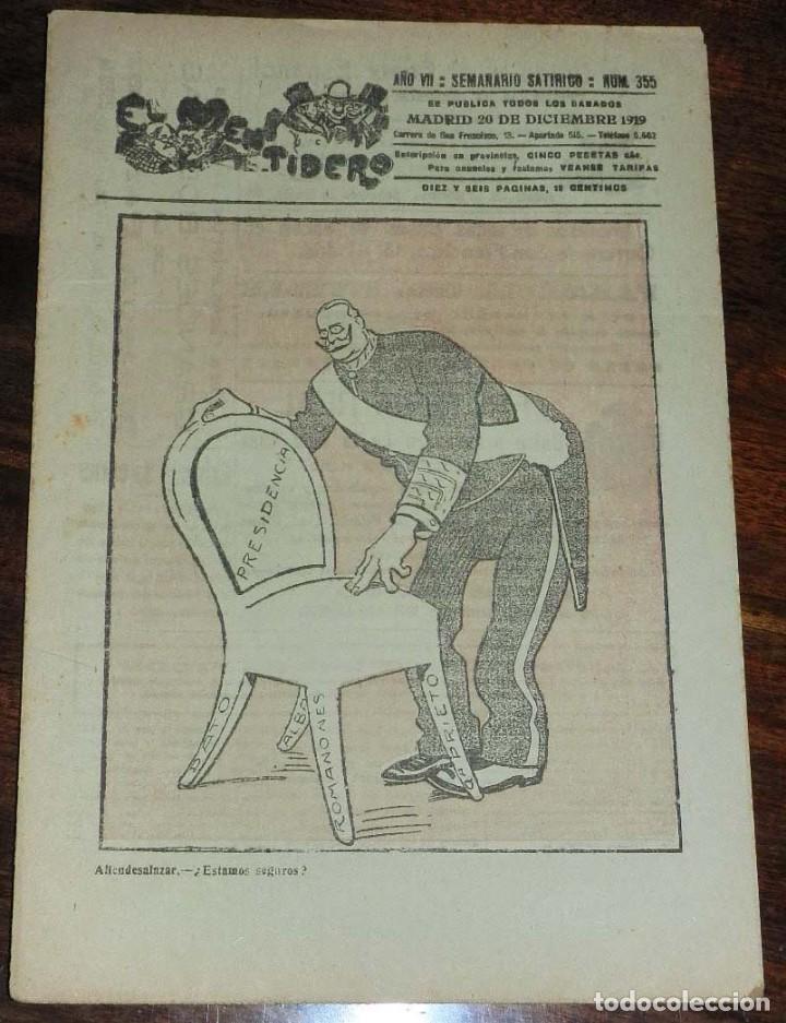 Militaria: SEMANARIO SATIRICO POLITICO EL MENTIDERO, N&ordm; 355 DEL 20 DE DICIEMBRE DE 1919, TIENE 16 PAG. MIDE 31
