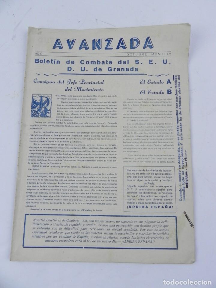 Militaria: AVANZADA, BOLETIN DE COMBATE DEL S.E.U.- D.U. DE GRANADA, OCTUBRE DE 1944, MIDE 34 X 25 CMS.TIENE 16