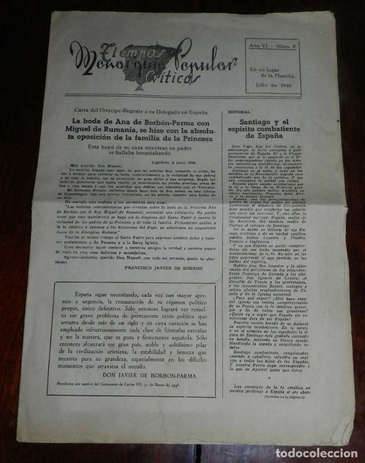 Militaria: PERIODICO TIEMPOS CR&Iacute;TICOS, MONARQU&Iacute;A POPULAR, A&Ntilde;O VI, N&Uacute;M. 9, ABRIL 1948. PUBLICACI&Oacute;N CARLISTA, LA