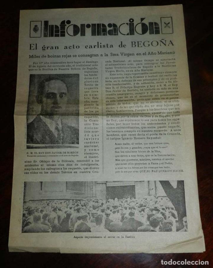 Military Antiques: BOLETIN CARLISTA, INFORMACION 1954, EL GRAN ACTO CARLISTA DE BEGO&Ntilde;A, X, TIENE 4 PAGINAS Y MIDE 31 X
