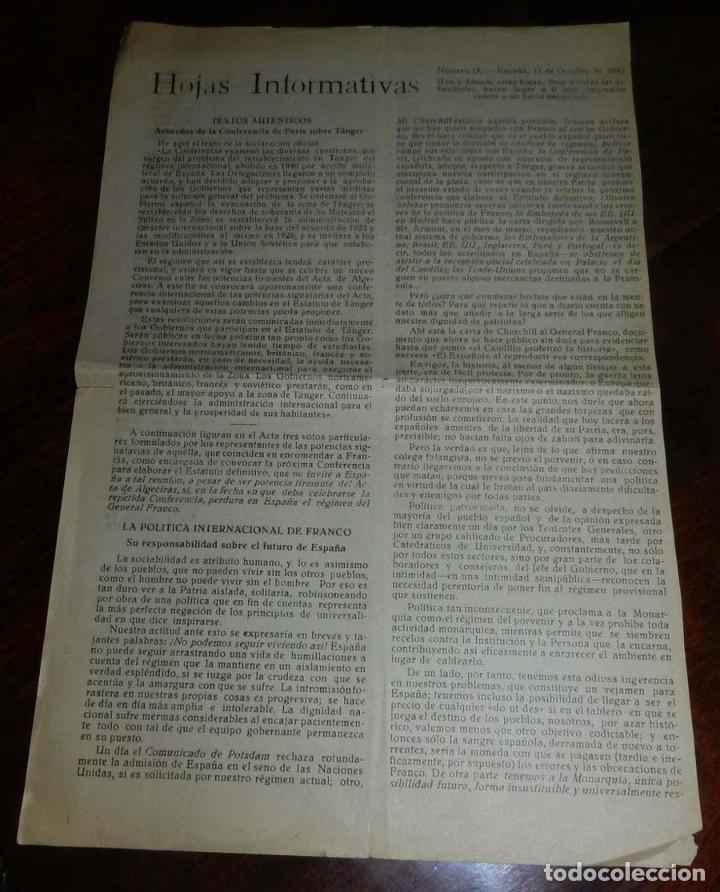 Militaria: BOLETIN CARLISTA, HOJAS INFORMATIVAS 11 DE OCTUBRE DE 1945, MIDE 34 X 23  CMS.