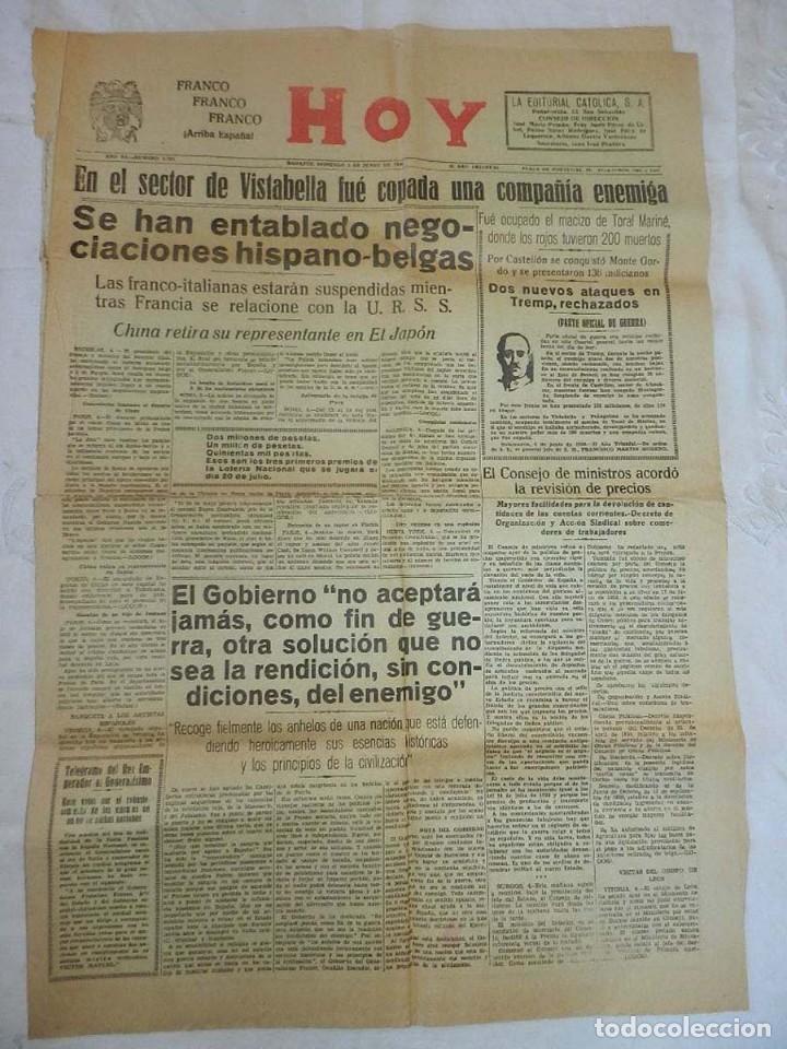 Military Antiques: PERIODICO HOY DE BADAJOZ,, A&Ntilde;O 1938, PLENA GUERRA CIVIL, OOCUPADO EL MACIZO DE TORAL MARINE, DONDE L