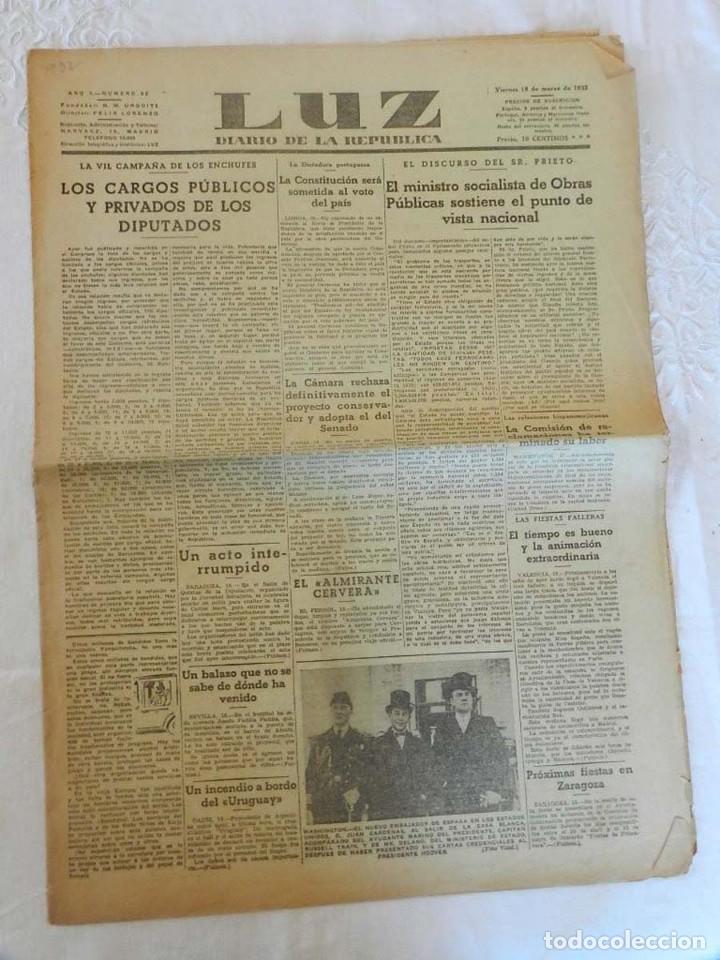 Militaria: DIARIO DE LA REPUBLICA. LUZ. MADRID.18 DE MARZO DE 1932. FALLA PREMIADA EN VALENCIA, EL NOVILLERO AL