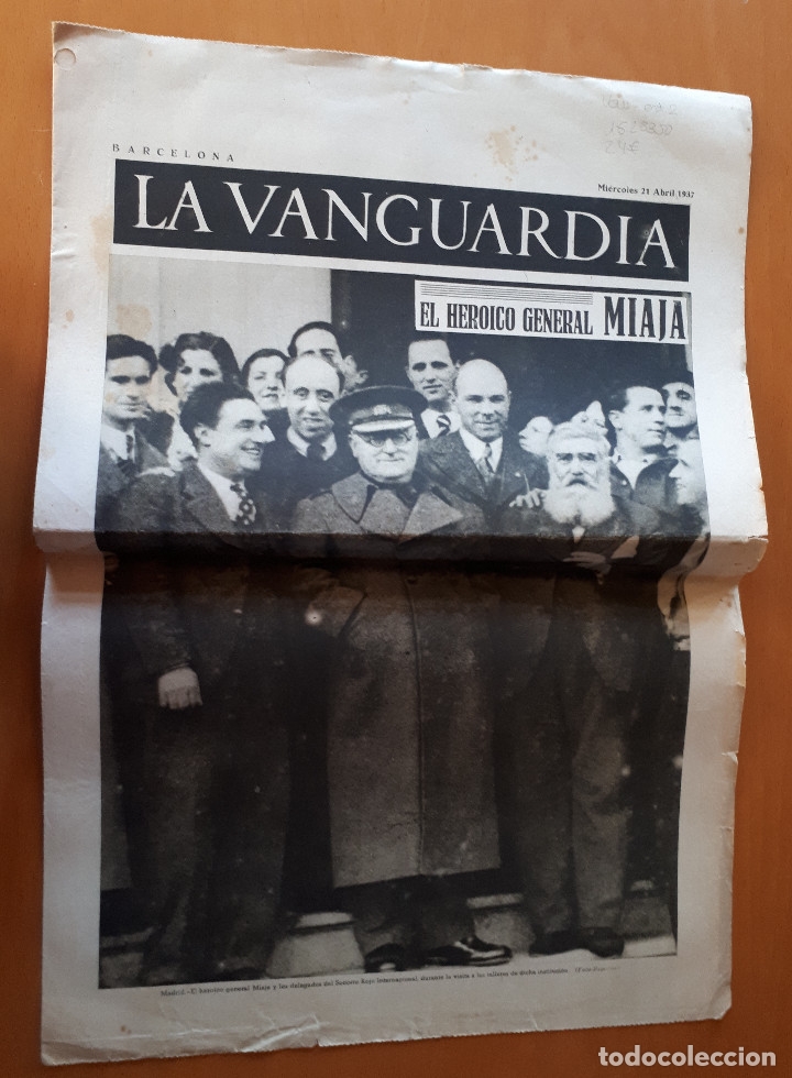 Militaria: Peri&oacute;dico de dos hojas La Vanguardia, 21 de abril de 1937