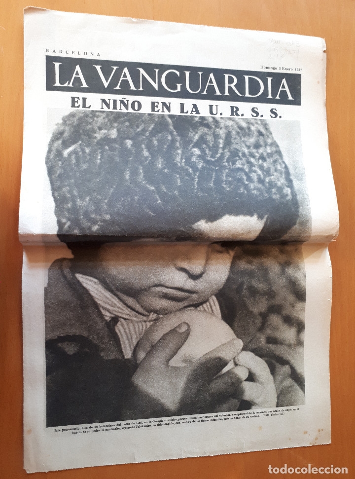 Military Antiques: Peri&oacute;dico de dos hojas La Vanguardia, 3 de enero de 1937