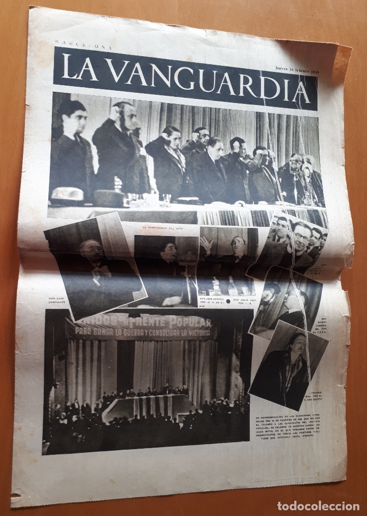 Military Antiques: Peri&oacute;dico de dos hojas La Vanguardia, 24 de febrero de 1937