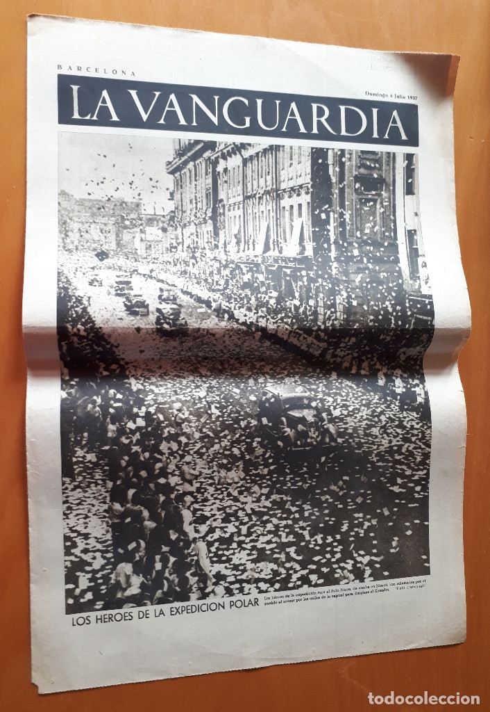 Military Antiques: Peri&oacute;dico de dos hojas La Vanguardia, 4 de julio de 1937