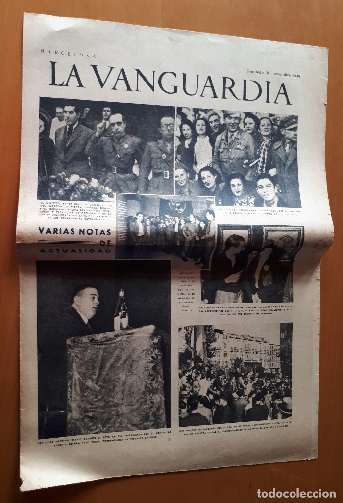 Military Antiques: Peri&oacute;dico de dos hojas La Vanguardia, 20 de noviembre de 1938