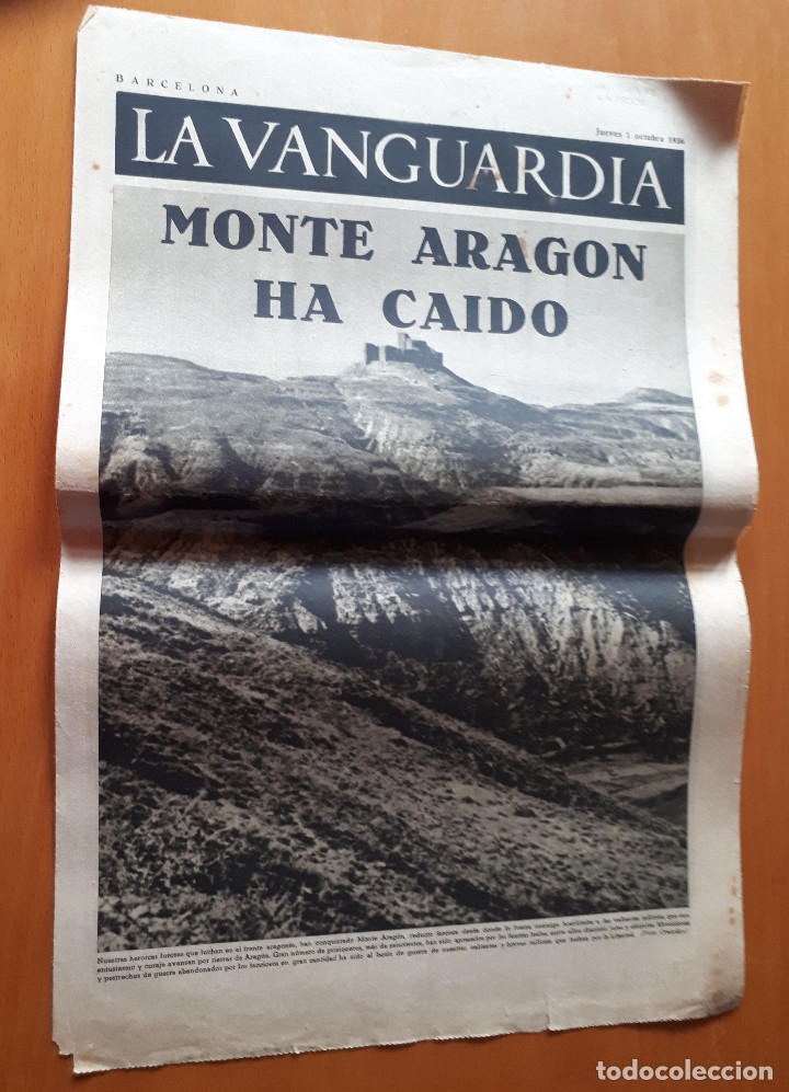 Military Antiques: Peri&oacute;dico de dos hojas La Vanguardia, 1 de octubre de 1936