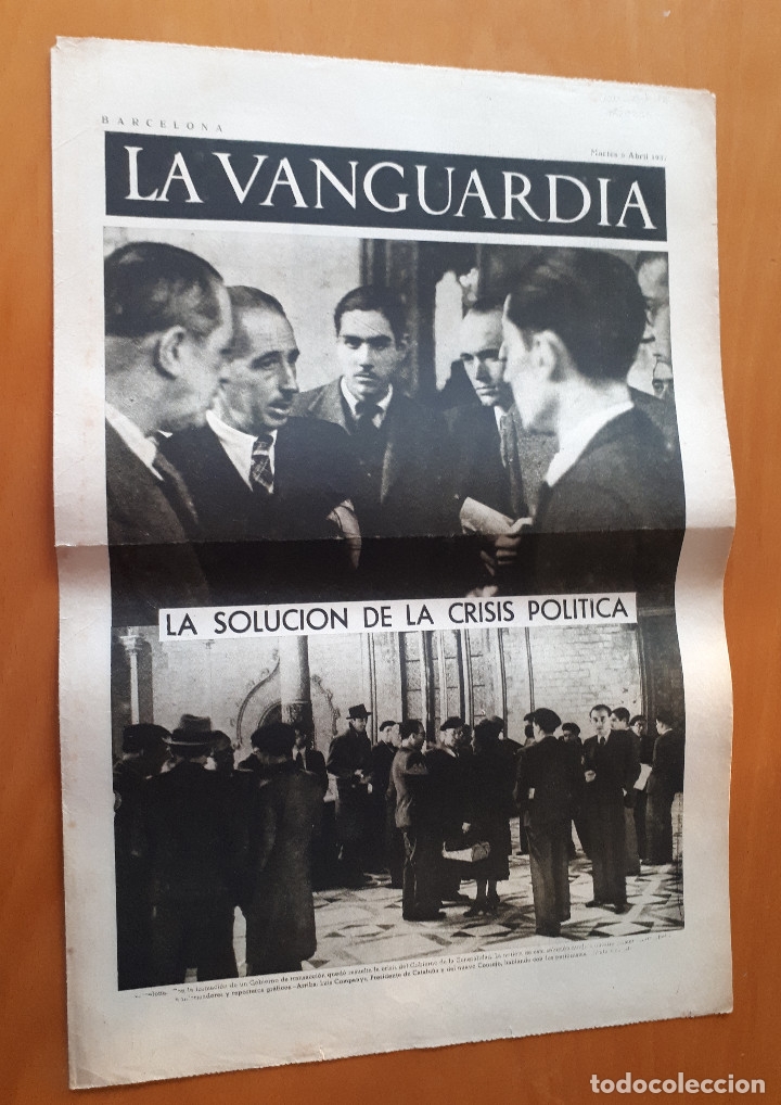 Military Antiques: Peri&oacute;dico de dos hojas La Vanguardia, 6 de abril de 1937