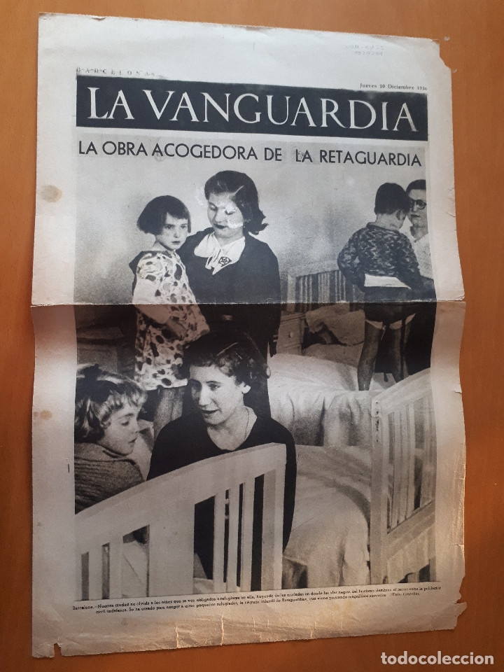 Military Antiques: Peri&oacute;dico de dos hojas La Vanguardia, 10 de diciembre de 1936, Rep&uacute;blica