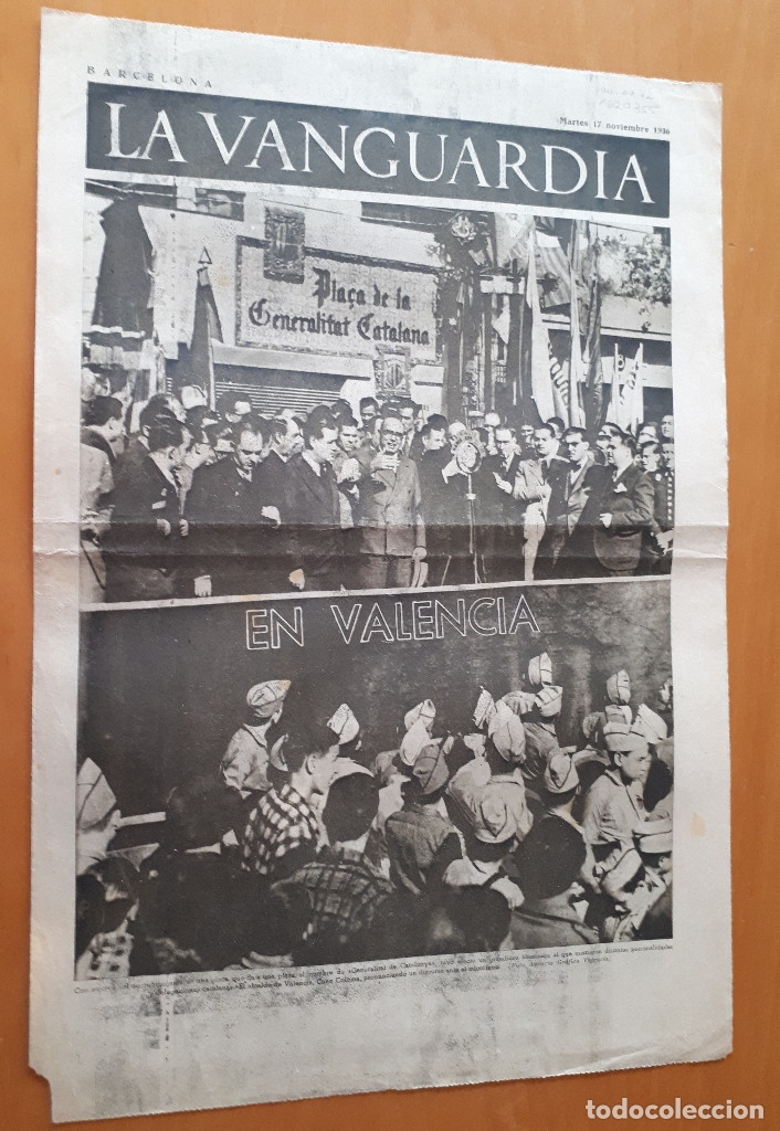 Military Antiques: Peri&oacute;dico de dos hojas La Vanguardia, 17 de noviembre de 1936
