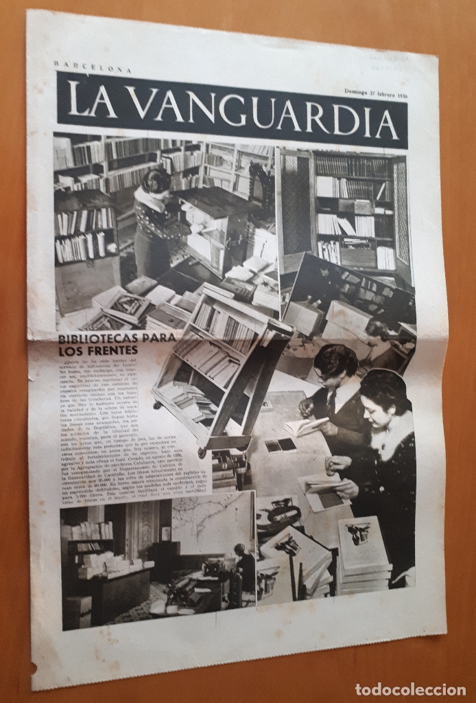 Military Antiques: Peri&oacute;dico de dos hojas La Vanguardia, 27 de febrero de 1938