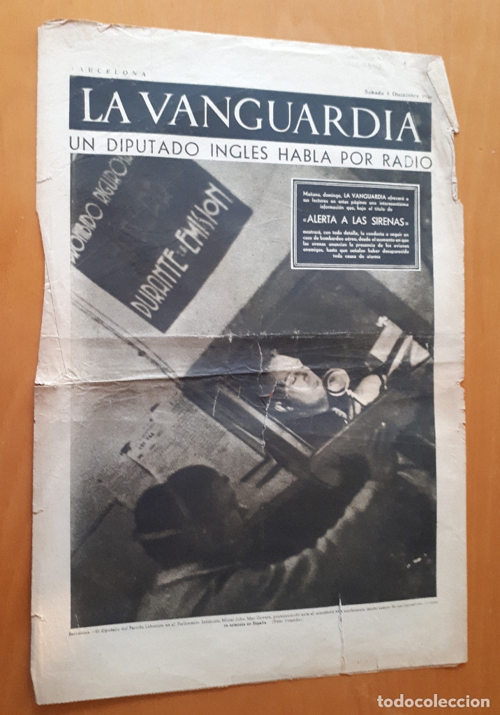 Military Antiques: Peri&oacute;dico de dos hojas La Vanguardia, 5 de diciembre de 1936