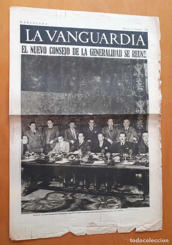 Military Antiques: Peri&oacute;dico de dos hojas La Vanguardia, 19 de diciembre de 1936