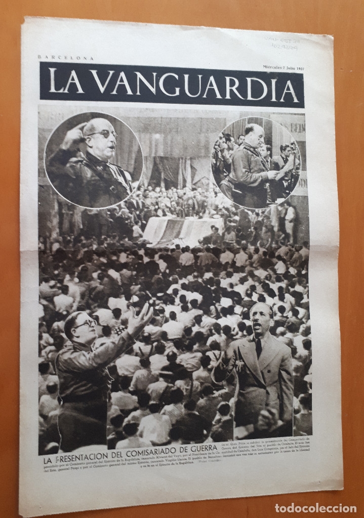 Militaria: Peri&oacute;dico de dos hojas La Vanguardia, 7 de julio de 1937