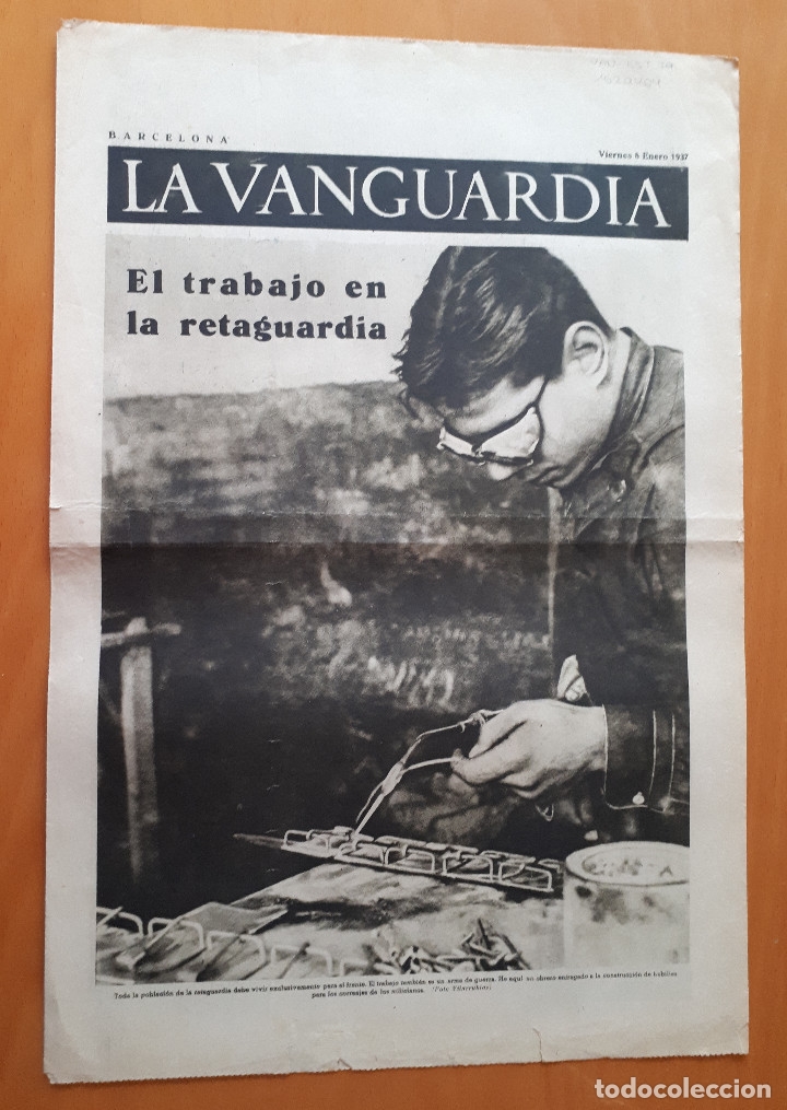 Militaria: Peri&oacute;dico de dos hojas La Vanguardia, 8 de enero de 1937