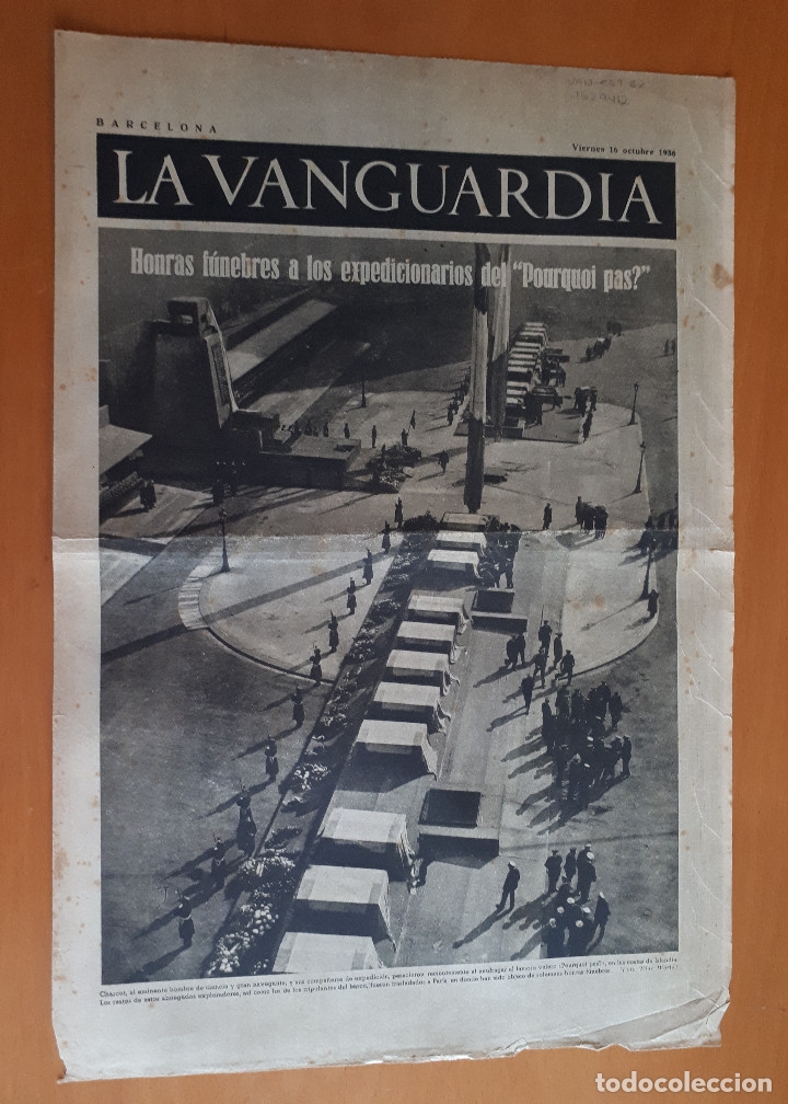 Military Antiques: Peri&oacute;dico de dos hojas La Vanguardia, 16 de octubre de 1936