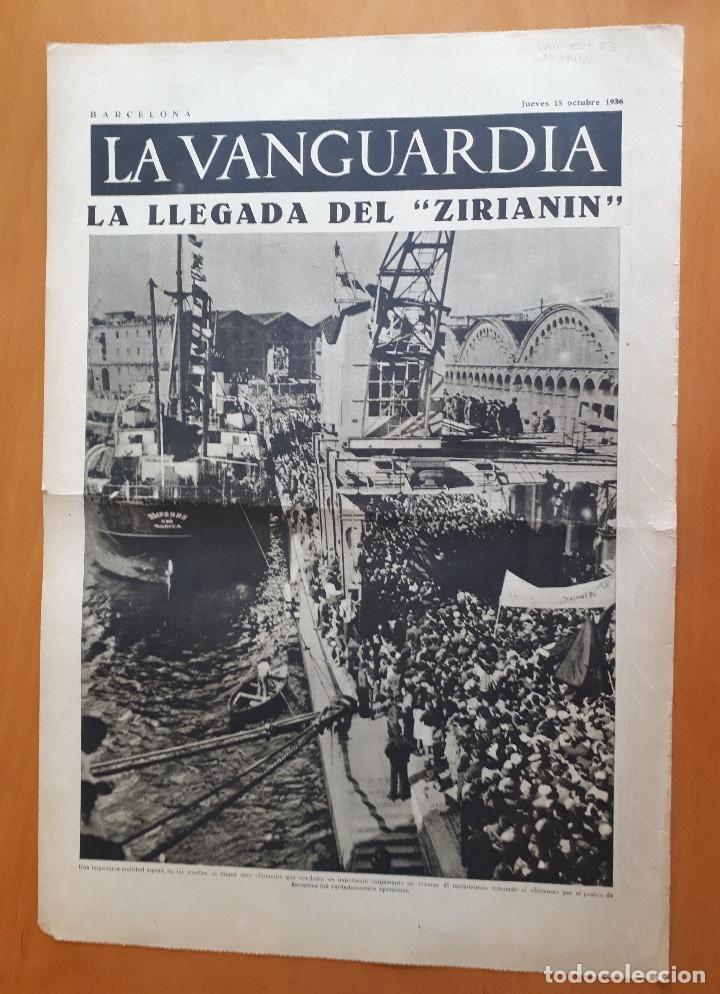 Militaria: Peri&oacute;dico de dos hojas La Vanguardia, 15 de octubre de 1936