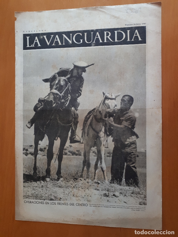 Military Antiques: Peri&oacute;dico de dos hojas La Vanguardia, 16 de julio de 1937