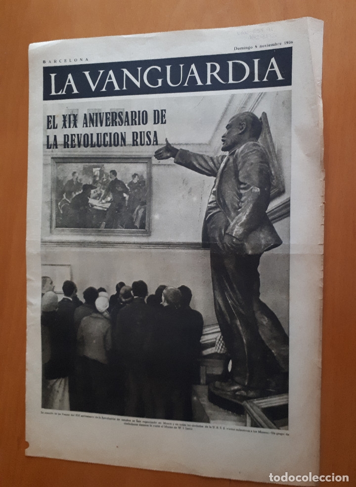 Military Antiques: Peri&oacute;dico de dos hojas La Vanguardia, 8 de noviembre de 1936