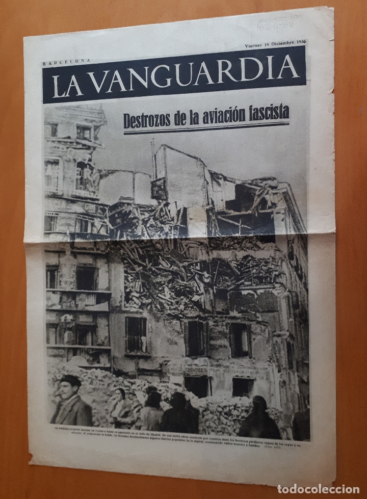 Military Antiques: Peri&oacute;dico de dos hojas La Vanguardia, 18 de diciembre de 1936