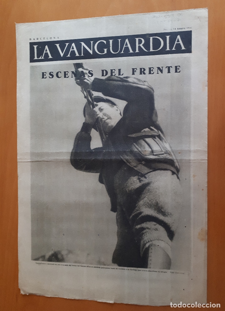 Military Antiques: Peri&oacute;dico de dos hojas La Vanguardia, 14 de enero de 1937