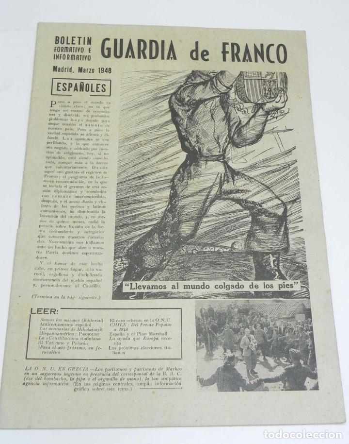 Militaria: Bolet&iacute;n informativo de la Guardia de Franco, Marzo de 1948, tiene 31 pag. Mide 30,5 x 21,5 cms.