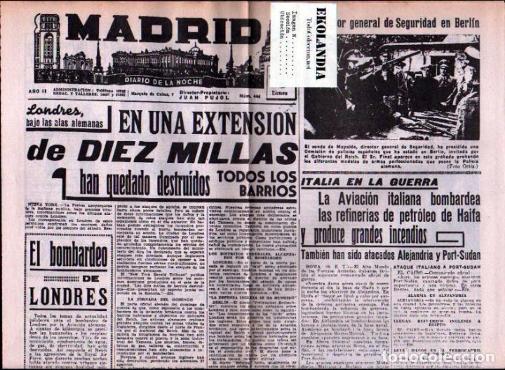 Militaria: 01 L04 PERIODICO DIARIO MADRID FACSMIL EKL 09/09/1940 ~ 2&ordf; GUERRA MUNDIAL EKL V3