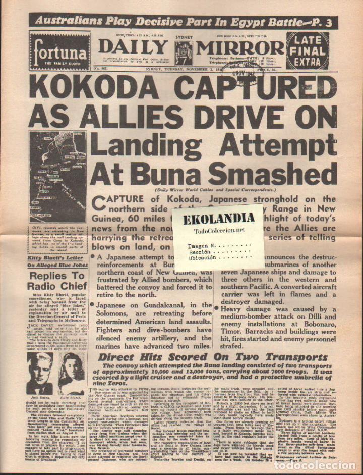 Militaria: 13 L04 PERIODICO DAILY MIRROR FACSMIL EKL 03/11/1942 ~ 2&ordf; GUERRA MUNDIAL EKL V3