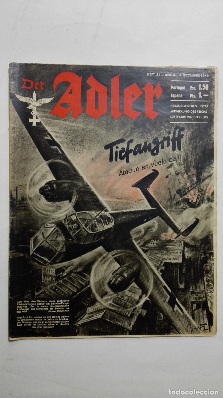 Militaria: PERIODICO DER ADLER, N&ordm; 24, BERLIN 3 DE DICIEMBRE DE 1940, PORTADA ATAQUE EN VUELO BAJO