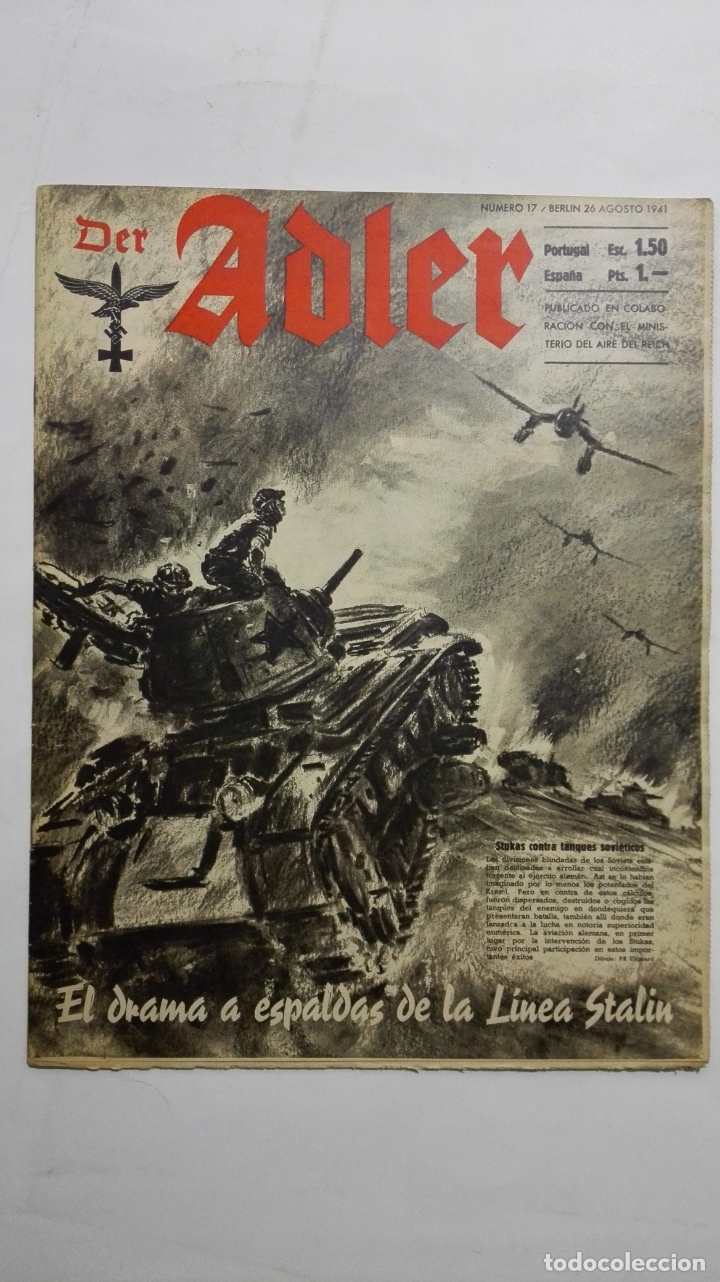 Military Antiques: PERIODICO DER ADLER, N&ordm; 17, BERLIN, 26 DE AGOSTO DE 1941, PORTADA STUKAS CONTRA TANQUES SOVIETICOS