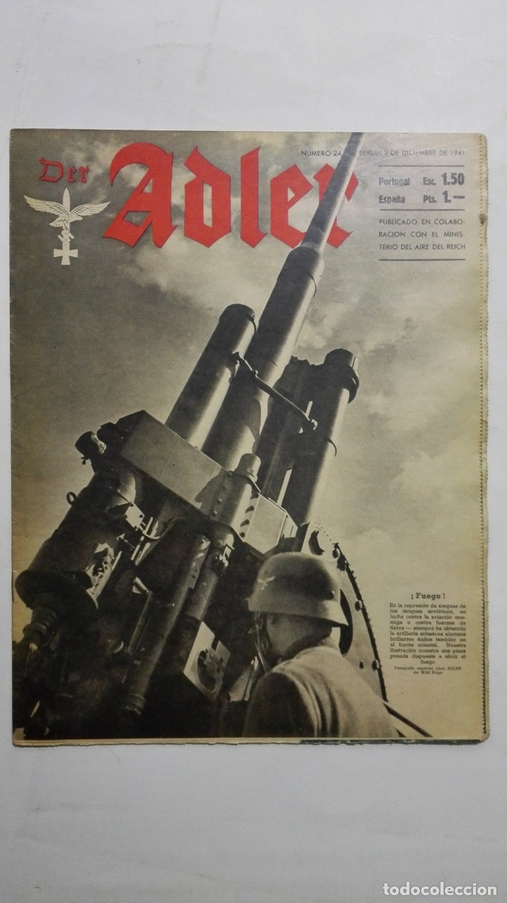 Military Antiques: PERIODICO DER ADLER, N&ordm; 24, BERLIN, 2 DE DICIEMBRE DE 1941, PORTADA FUEGO