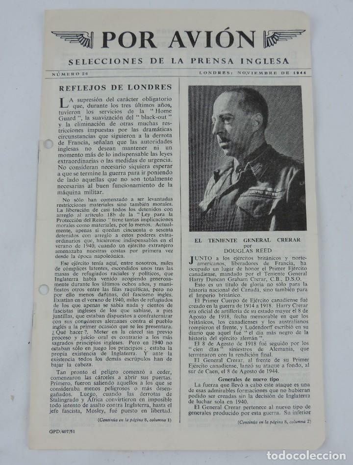Militaria: Revista POR AVION, Selecciones de la Prensa Inglesa n&ordm; 26, NOVIEMBRE DE 1944, II GUERRA MUNDIAL, WWI