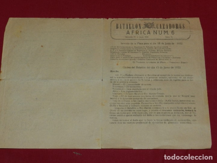 Militaria: (M65) Diario - Batall&oacute;n Cazadores Africa n&uacute;m. 6 Miercoles 15 de Junio 1932 n&uacute;m 76, 4 p&aacute;g.