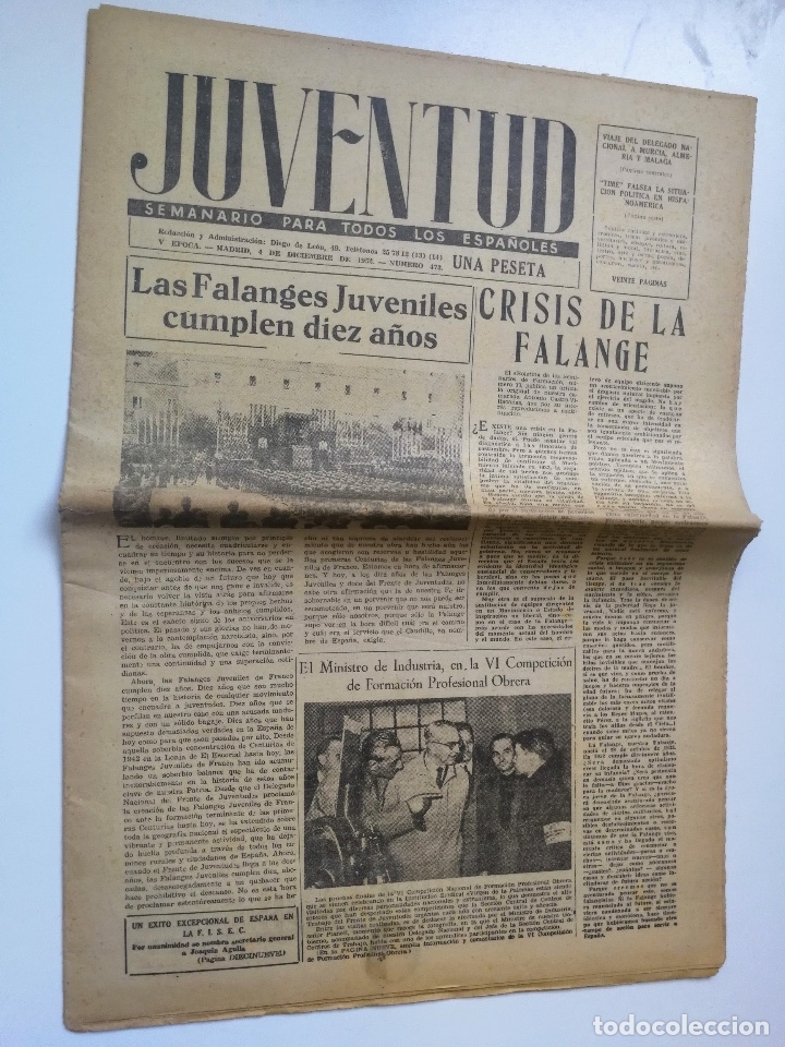 Militaria: ANTIGUO PERIODICO JUVENTUD - 1952 - FALANGES JUVENILES - CAMARADAS DE MURCIA ALMERIA Y MALAGA , FORM