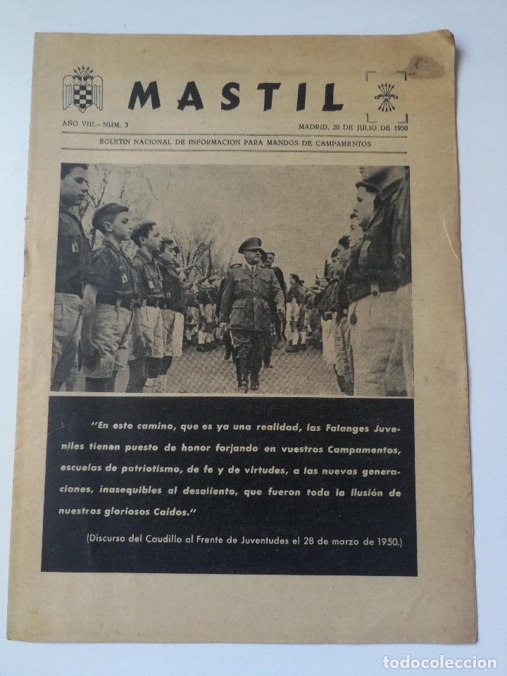 Military Antiques: ANTIGUA REVISTA MASTIL - BOLETIN MANDOS CAMPAMENTOS JUEVENTUDES FALANGE - 1950 - JEFES ASCENDIDOS,