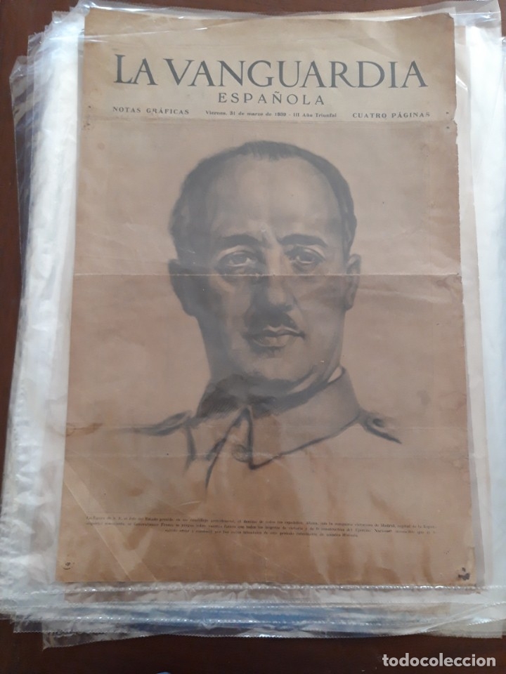 Militaria: LOTE 15 EJEMPLARES LA VANGUARDIA ORIGINALES SUPLEMENTO GR&Aacute;FICO ESPECIAL EL CAUDILLO, 1939