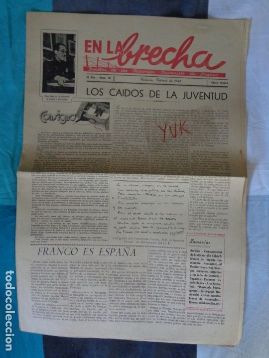 Militaria: Revista - Periodico &ldquo;En la brecha&rdquo;, bolet&iacute;n de las Falanges Juveniles de Franco a&ntilde;o 1945 --- Falange