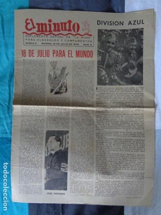 Militaria: SUPLEMENTO PARA CAMPAMENTOS - EL MINUTO - 18 JULIO 1948 - DIVISION AZUL - ACAMPADAS ...